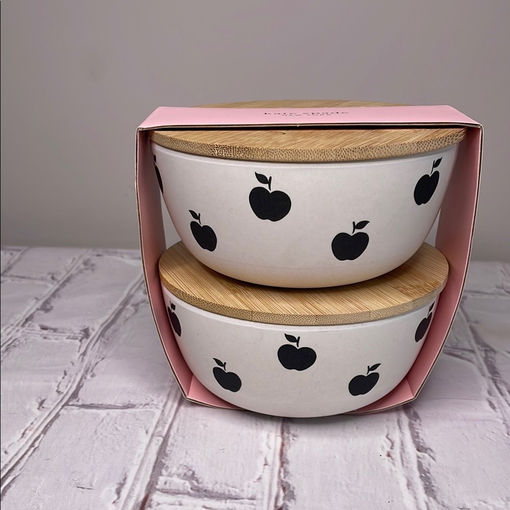 Kate Spade Apple Toss Print Bamboo Bowl Set with Lids